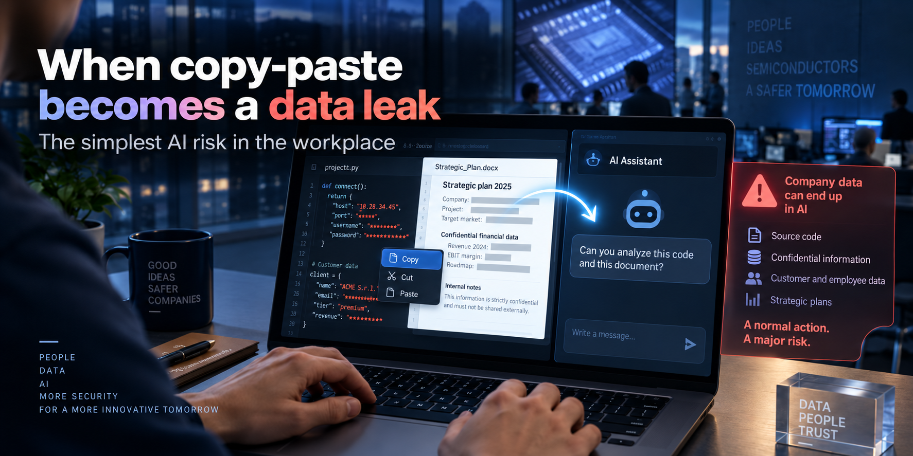 A workplace copy-paste sends company data toward an AI assistant